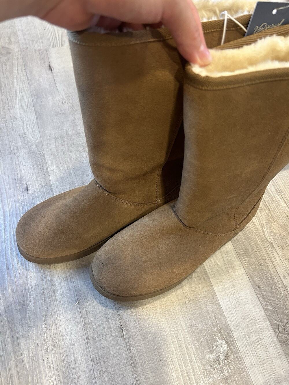 Women's Sarah Suede Shearling Winter Boots - Universal Thread Tan Size 7